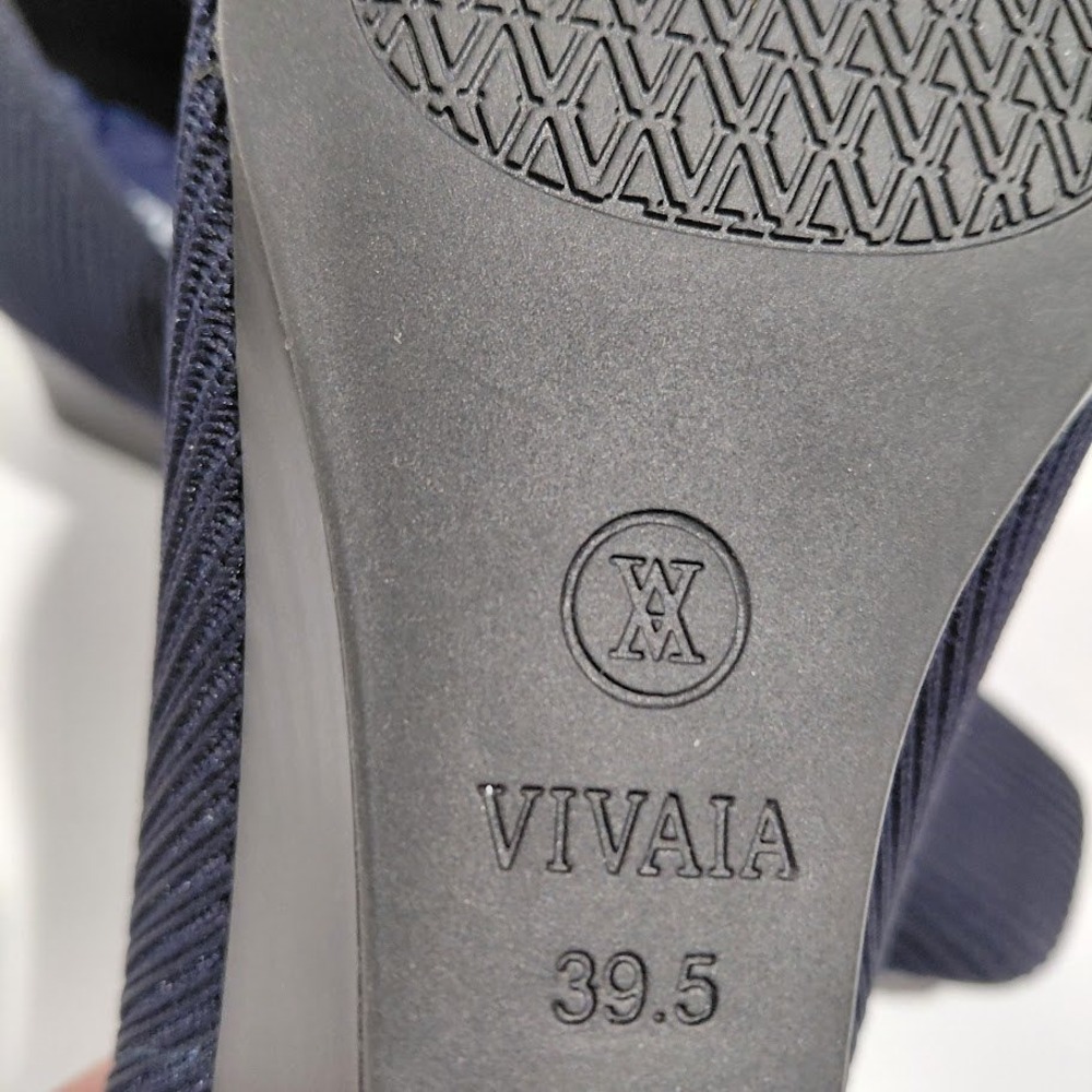 Vivaia Margot Wedge Pro Navy Blue Ribbed Knit Square Toe Pumps Womens Size 39.5 - Picture 3 of 12
